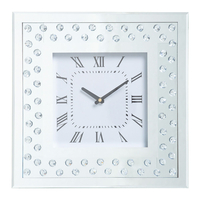 Rhombus Square Mirror Wall Clock with Glass Studs - Silver