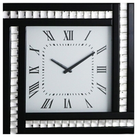 Square Clock with Black Mirrored Glass Frame - Black