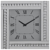Square Clock with Silver Mirrored Glass Frame - Silver