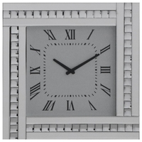 Square Clock with Silver Mirrored Glass Frame - Silver