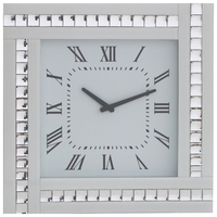 Square Clock with White Mirrored Glass Frame - White