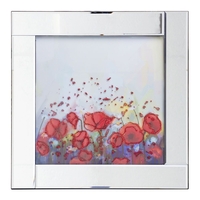 Square Mirror Picture Frame with Glittered Abstract Flowers Illustration - Silver