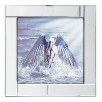 Square Mirror Picture Frame with Glittered Angel on Water Illustration - Silver