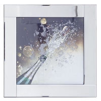 Square Mirror Picture Frame with Glittered Champagne Cork Pop Illustration - Silver