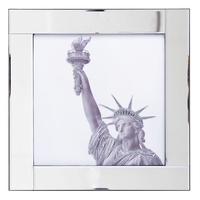 Square Mirror Picture Frame with Glittered Statue of Liberty Illustration - Silver