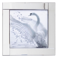 Square Mirror Picture Frame with Glittered Swan Illustration - Silver