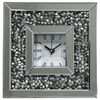 Square Mirrored Clock with Inlaid Diamond Style Crystal Frame - Silver