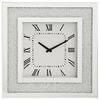 Square Mirrored Clock with Inlaid Small Crystal Style Frame - Silver
