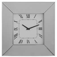Square Mirrored Clock with Wide Mirror Frame - Silver