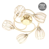 Stripe 5 Arm Semi Flush Ceiling Light With Free Bulbs - Brushed Gold