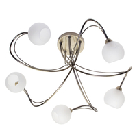 Swirly 5 Light Ceiling Light with Alabaster Shades - Antique Brass