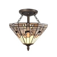 Tiffany by Tiff 2 Light 30cm Art Deco Semi Flush Ceiling Light - Antique Brass