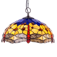 Tiffany by Tiff 2 Light 40cm Dragonfly Ceiling Pendant - Antique Brass
