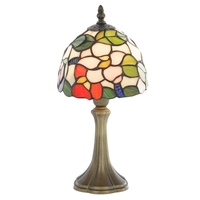 Tiffany Floral 8 Inch Table Lamp With Multi Coloured Shade - Antique Brass