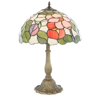 Tiffany Table Lamp with Multi Coloured Shade Floral 16 Inch - Antique Brass