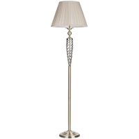 Traditional Floor Lamp with Natural Coloured Shade - 1 Light Antique Brass