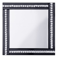 Triple Bar Square Mirror with Crystal Effect Glass - Black & Silver