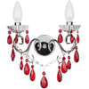Vara 2 Light Wall Light with Red Crystals - Chrome