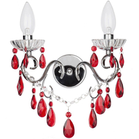 Vara 2 Light Wall Light with Red Crystals - Chrome