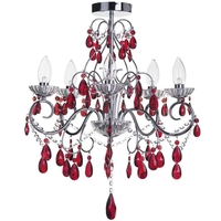 Vara 5 Light Bathroom Chandelier with Red Crystals - Chrome