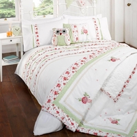 Vintage Ruffle Single Duvet Set - Red & Green