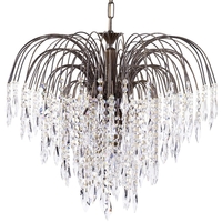 Visconte Bath 6 Light Ceiling Pendant with Crystal Droplets - Antique Brass