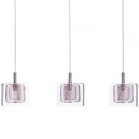 Visconte Dijon 3 Light Ceiling Pendant Bar with Copper Mesh and Glass Shades - Chrome