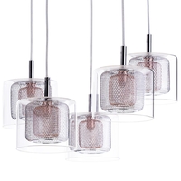 Visconte Dijon 5 Light Ceiling Cluster Pendant Bar with Copper Mesh and Glass Shades - Chrome