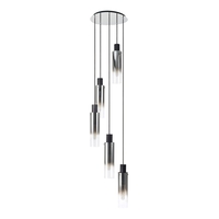 Visconte Fumo Slim 5 Light Cluster Ceiling Pendant with Smoke Shades - Chrome