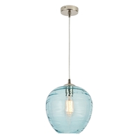 Visconte Sarno 1 Light Ceiling Pendant with Blue Glass Shade - Nickel