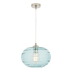 Visconte Sarno 1 Light Ceiling Pendant with Blue Oval Glass Shade - Nickel