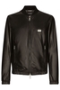 DOLCE & GABBANA PLAQUE LEATHER JACKET Size: 50,  colour: BLACK