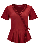 Ruffle Ribbed Wrap Top