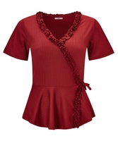Ruffle Ribbed Wrap Top