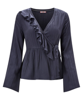Satin Stripe Ruffle Blouse