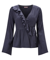 Satin Stripe Ruffle Blouse