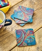 Set Of 4 Paisley Peacock Coasters