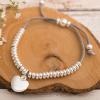 Engraved Heart Grey Suede Bracelet