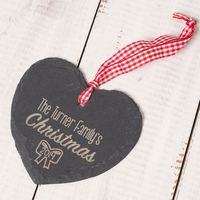 Engraved Heart Shaped Slate Hanging Keepsake - Family Christmas
