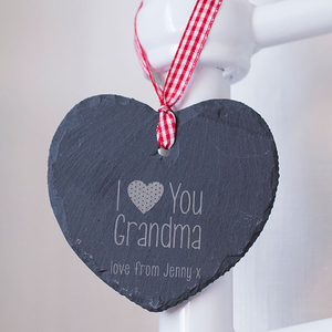 Engraved Heart-Shaped Slate Hanging Keepsake - Grandma