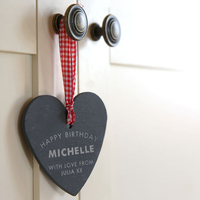 Engraved Heart-Shaped Slate Hanging Keepsake - Happy Birthday