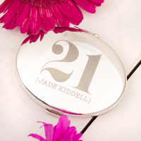 Engraved Silver Oval Compact Mirror - 21