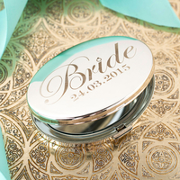 Engraved Silver Oval Compact Mirror - Bride