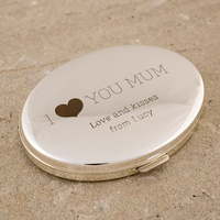 Engraved Silver Oval Compact Mirror - I Love You Mum