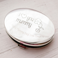 Engraved Silver Oval Compact Mirror - I Love You Mummy
