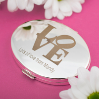 Engraved Silver Oval Compact Mirror - Love