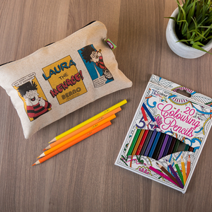 Personalised Beano Classic Canvas Pencil Case & Pencils - Problem Solved