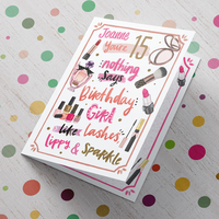 Personalised Birthday Card - Lashes,  Lippy & Sparkle