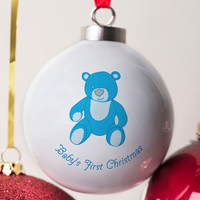 Personalised Bone China Bauble - 1st Christmas Blue Bear