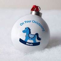 Personalised Bone China Bauble - Blue Christening Toy Horse